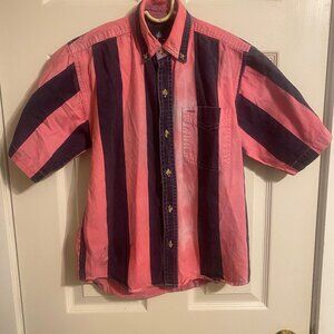 vintage Double Impact short sleeved button down size M vertical pink navy stripe
